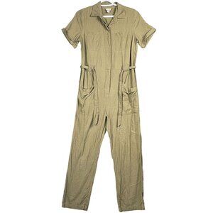 A New Days Jumpsuit Womens Size S Linen Blend Army Green Ankle Length Minimal